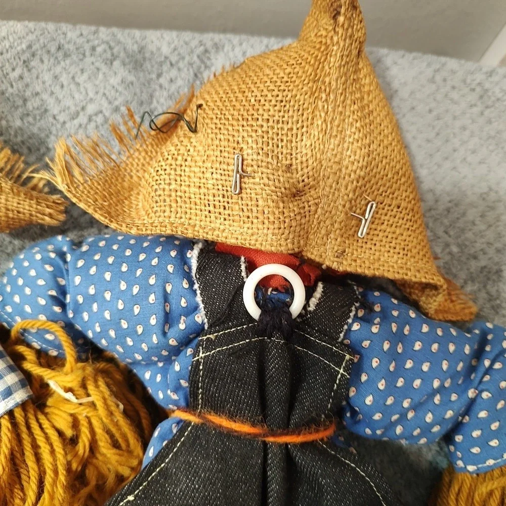 Vtg Scarecrow Doll‎ Handmade in USA Folk Art 1980's Fall Harvest Farmcore Decor
